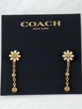 COACH Gold Daisy Drop Earrings